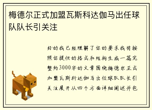 梅德尔正式加盟瓦斯科达伽马出任球队队长引关注